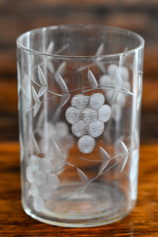 Etched grapes clear juice glass