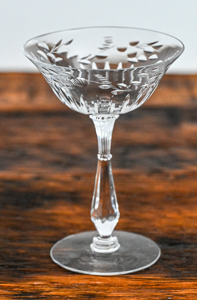 leaf etched crystal cocktail coupe