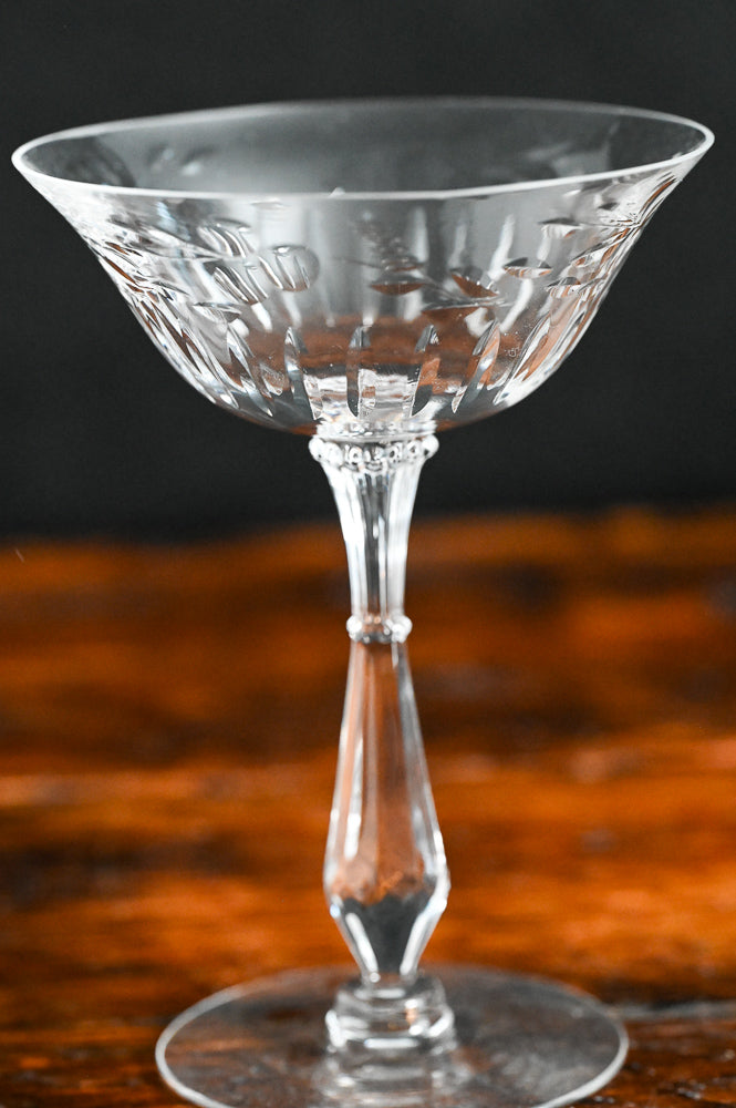 leaf etched crystal cocktail coupe