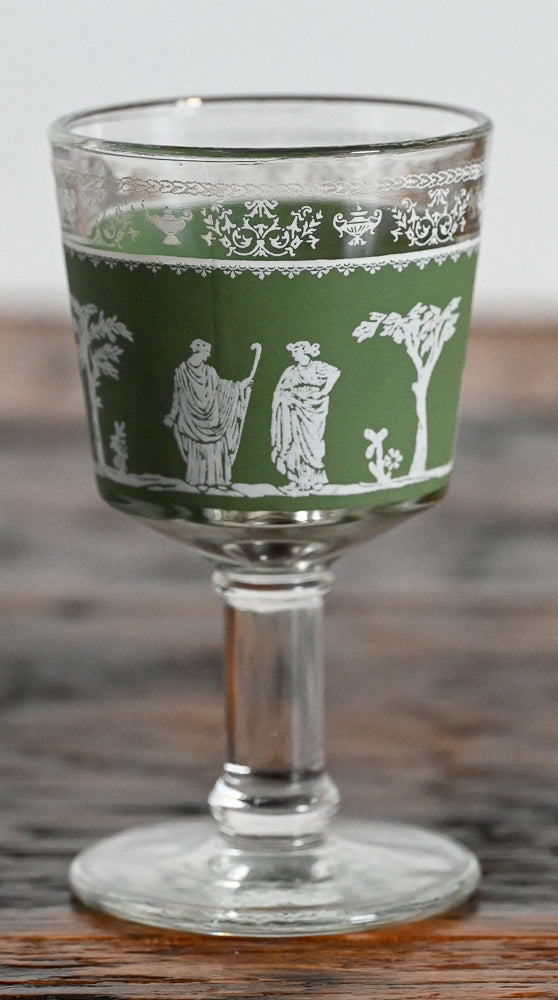 green Jeannette Glass Hellenic cordial glasses