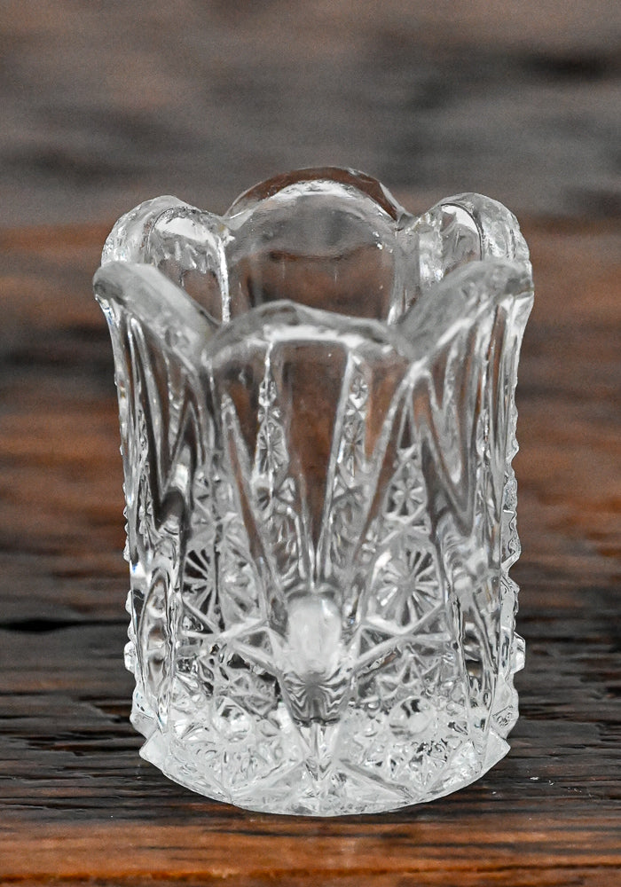 clear glass toothpick holder