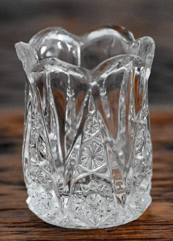 clear glass toothpick holder