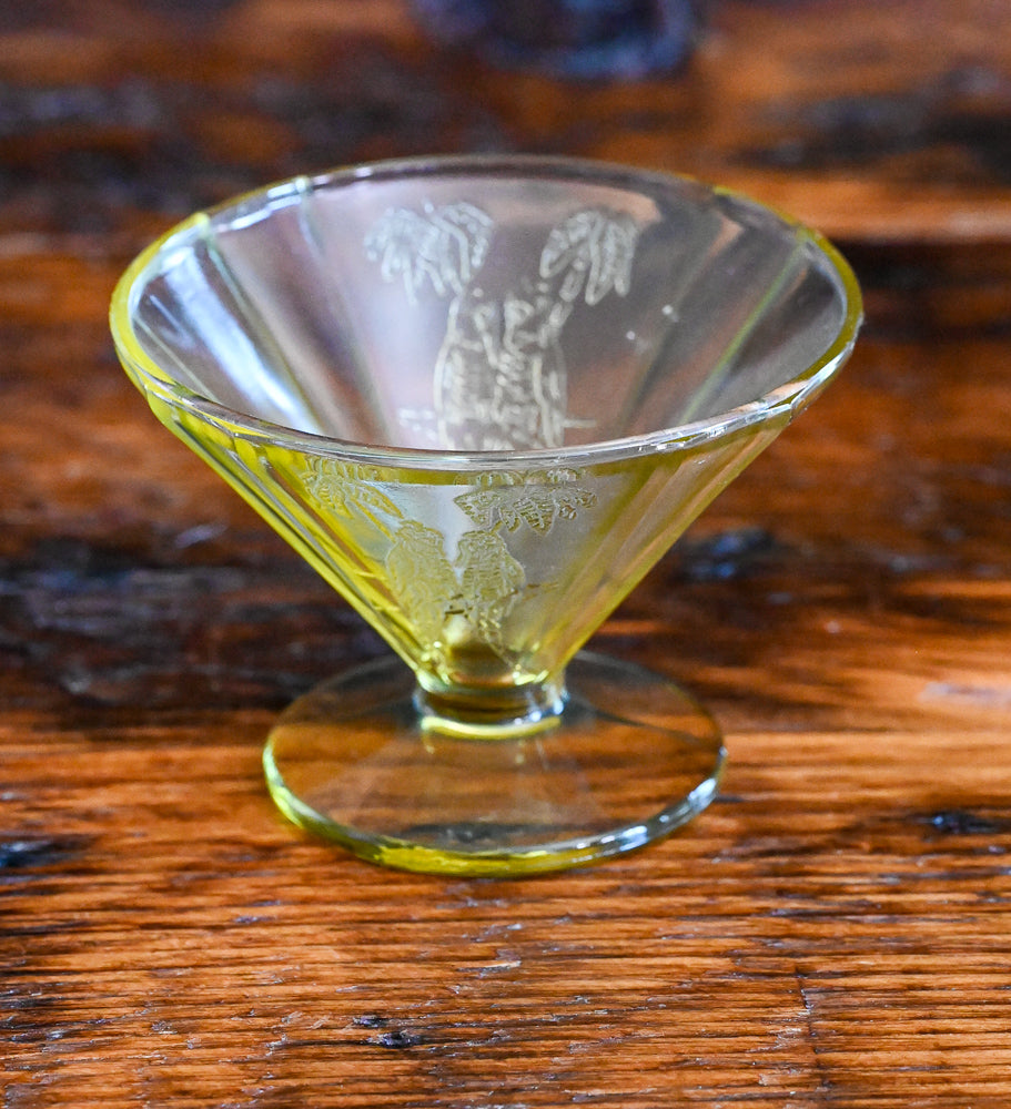 Federal Glass Parrot Pattern yellow dessert glass