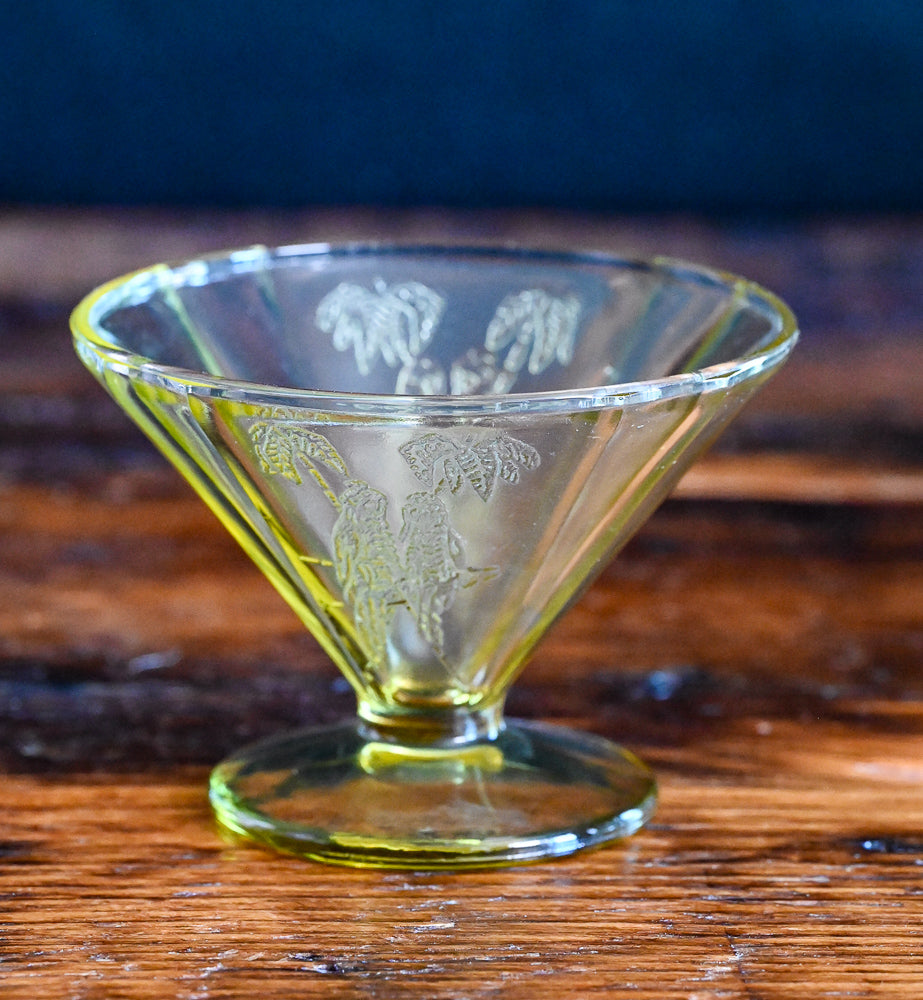 Federal Glass Parrot Pattern yellow dessert glass
