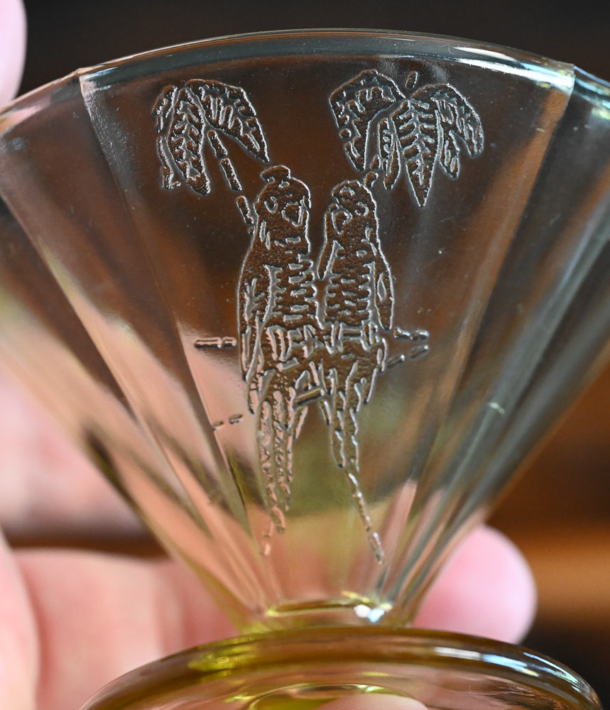 Federal Glass Parrot Pattern yellow dessert glass