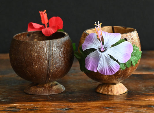 coconut shell cup with flowers