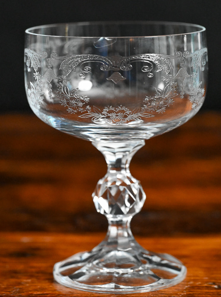 Bohemian Crystal Cascade Etched Cocktail Coupes