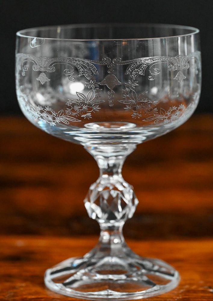 Bohemian Crystal Cascade Etched Cocktail Coupes