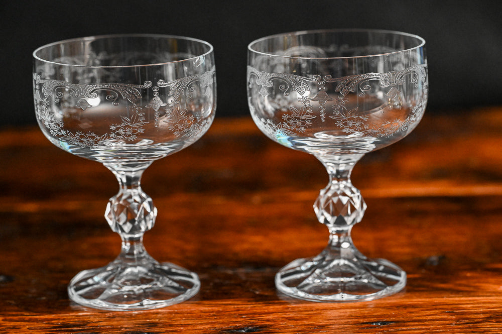 Bohemian Crystal Cascade Etched Cocktail Coupes