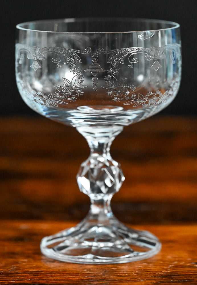 Bohemian Crystal Cascade Etched Cocktail Coupes