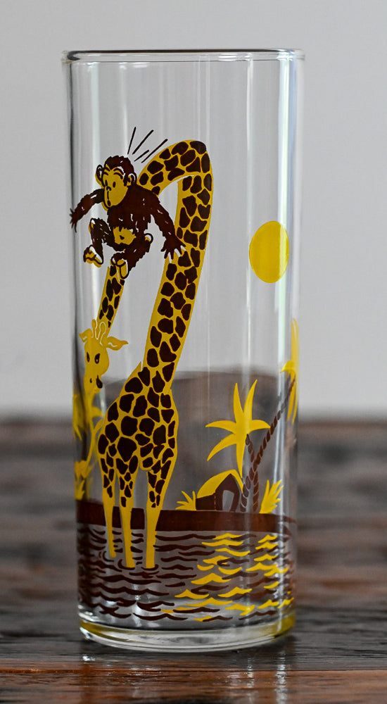 Yellow and Brown Giraffe and Monkey Pattern Highball glass
