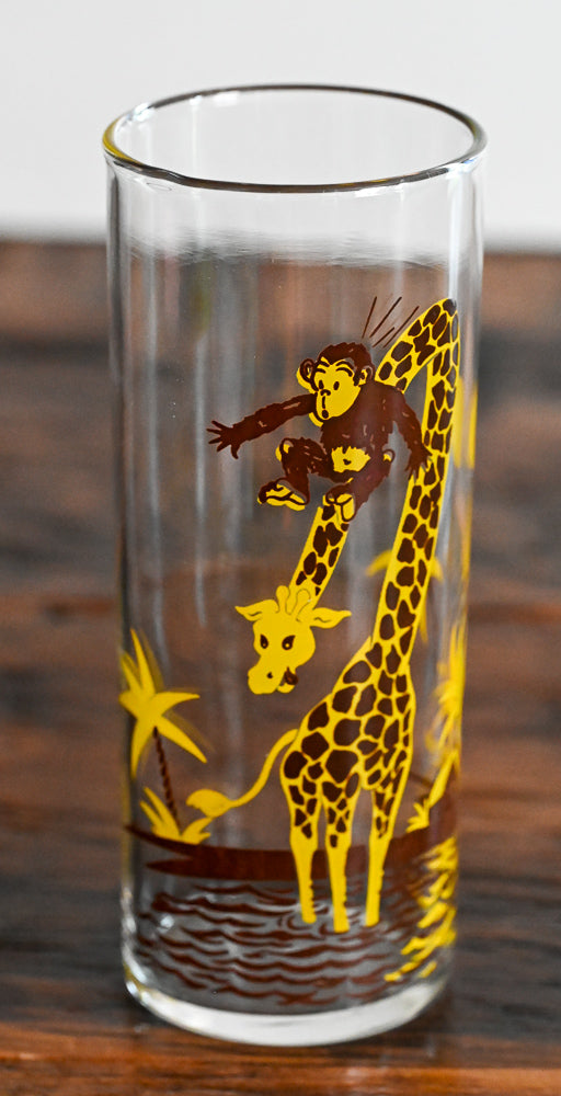 Federal Yellow and Brown Giraffe and Monkey Pattern Highball glass