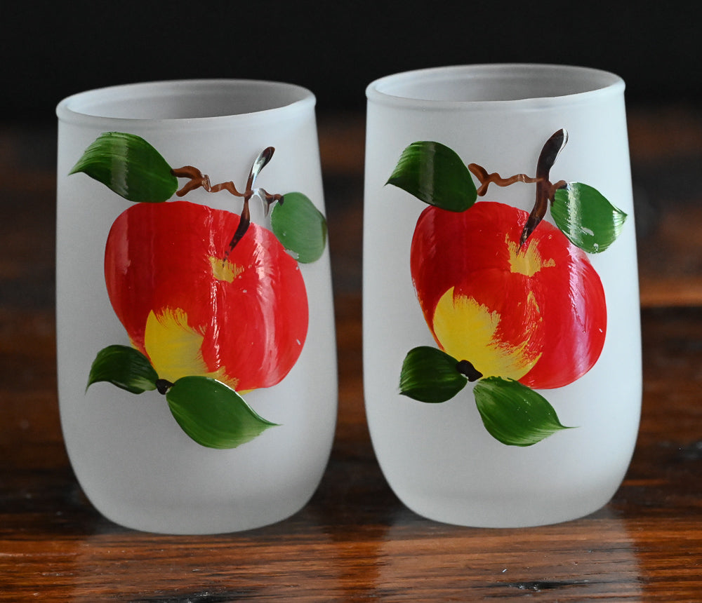red apple painted frosted juice glass