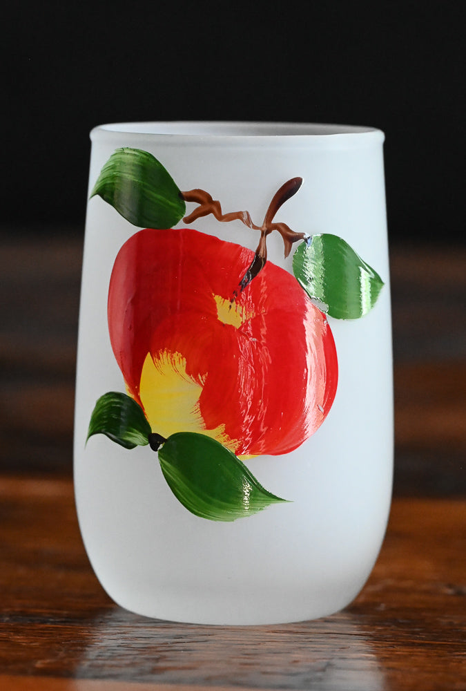 red apple painted frosted juice glass