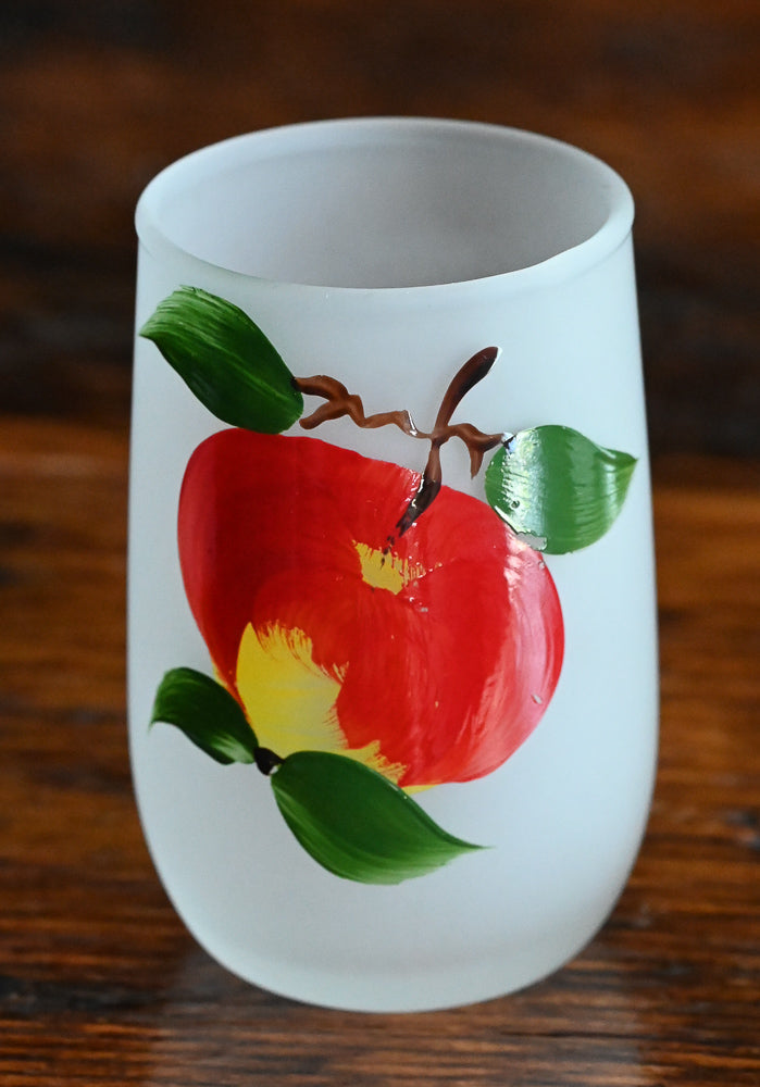 red apple painted frosted juice glass