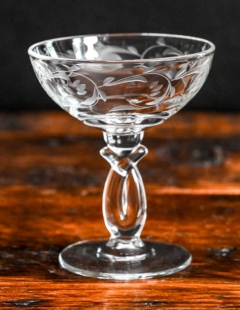 etched Moon Glo Heisey champagne coupe