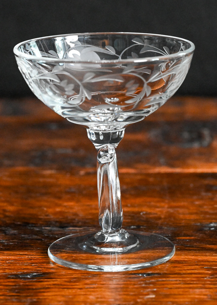 etched Moon Glo Heisey champagne coupe