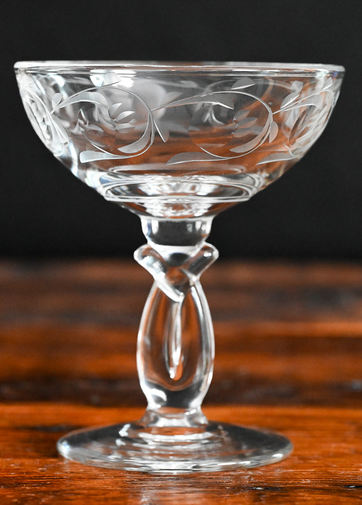 etched Moon Glo Heisey champagne coupe
