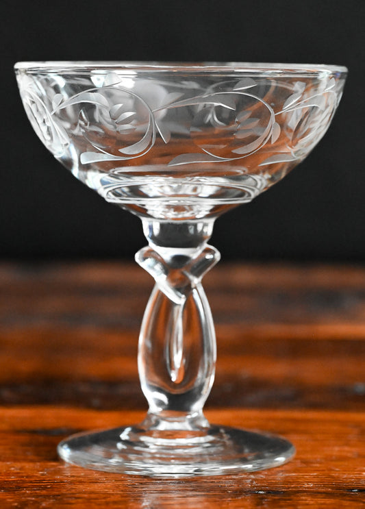 etched Moon Glo Heisey champagne coupe