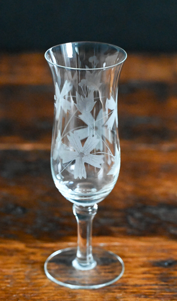 floral etched clear goblets