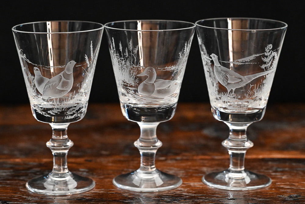 engraved bird goblets