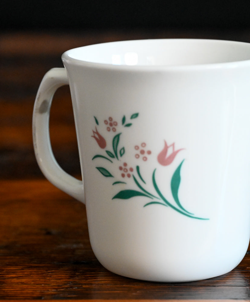 Corelle Rosemarie pattern pink tulip mugs