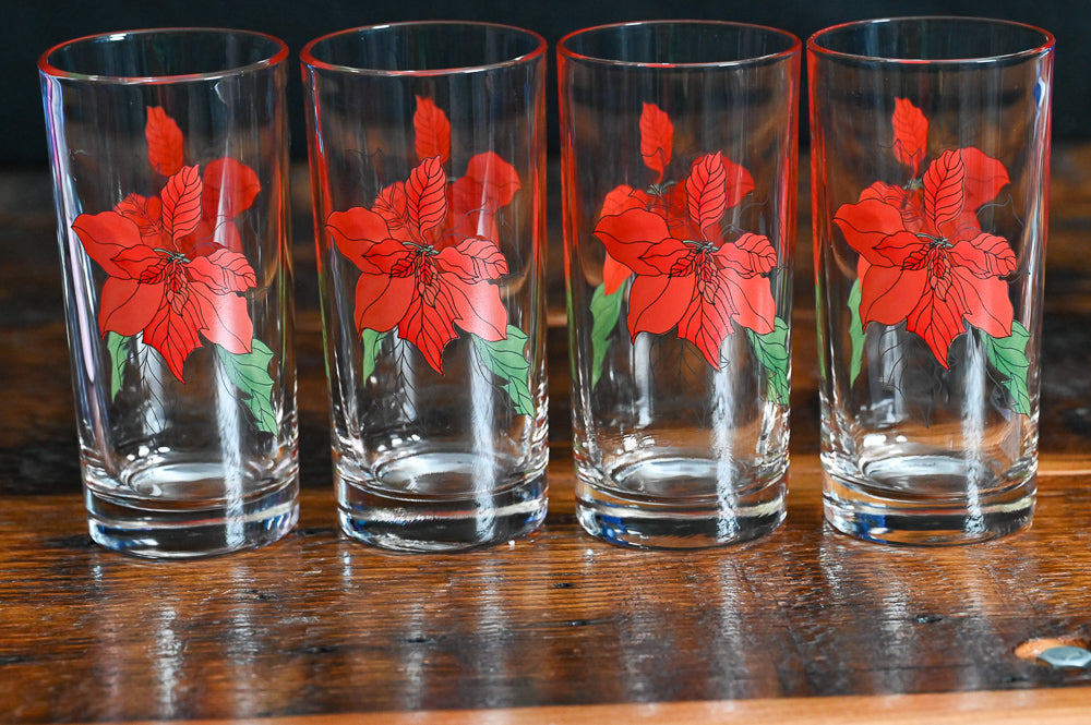 Mary Lou Goertzen red and green print Poinsettia tumblers