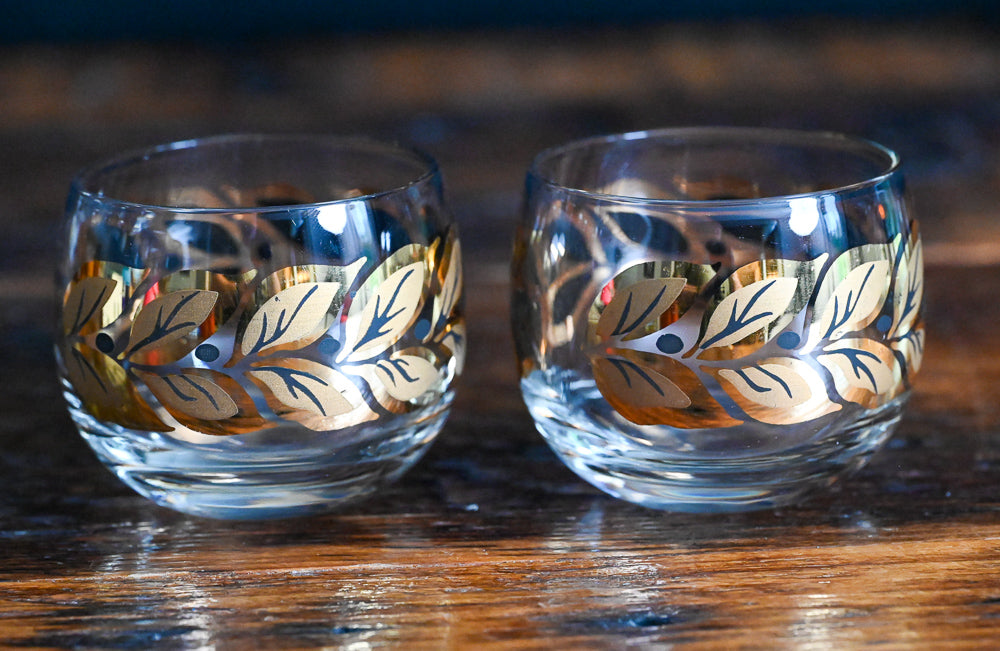 black and gold Federal roly poly glasses