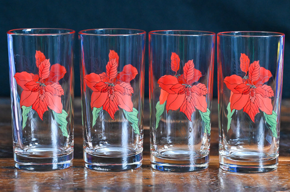 Mary Lou Goertzen red and green print Poinsettia tumblers