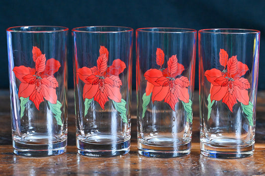 Mary Lou Goertzen red and green print Poinsettia tumblers