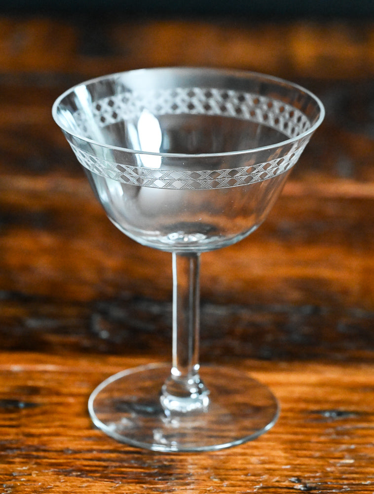 Fostoria Irish Lace etched cocktail coupes
