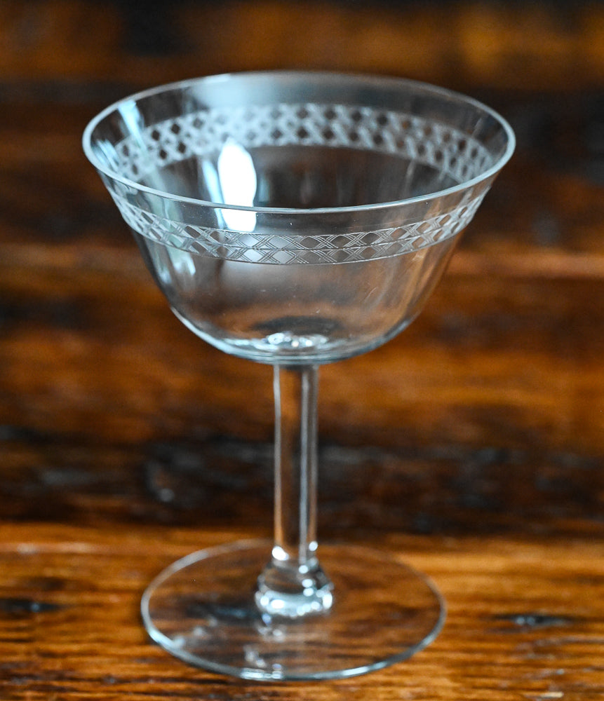 Fostoria Irish Lace etched cocktail coupes