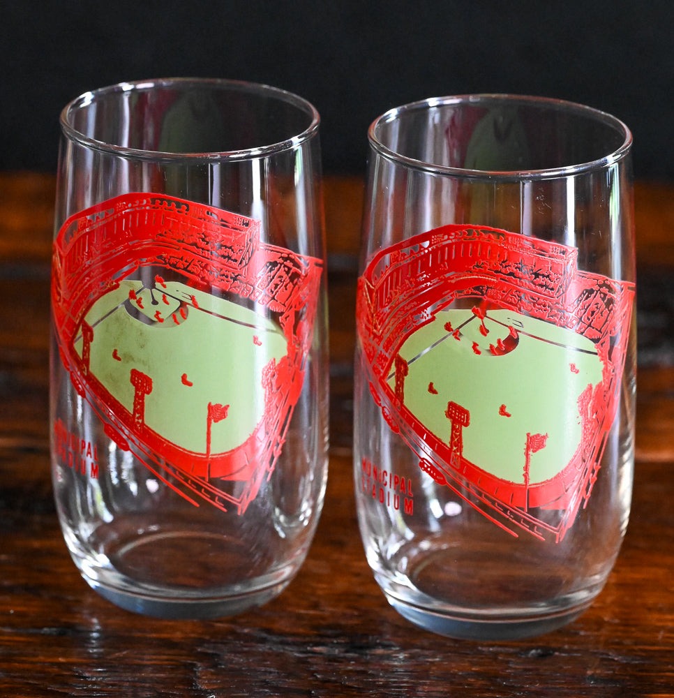 red and green print KC Athletics Stadium 1955 tumblers