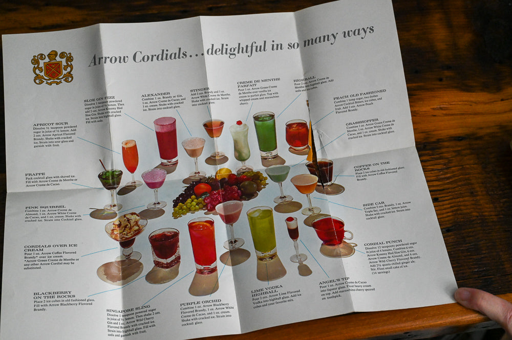 inside of Arrow Recipes pamphlet cocktail recipes and pictures