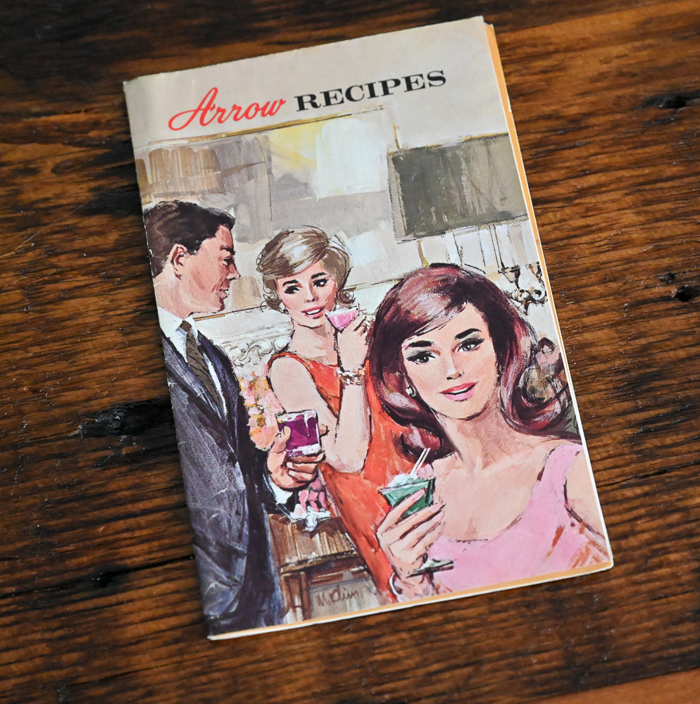 Arrow Recipes pamphlet cover with 2 ladies and a gentleman with cocktails