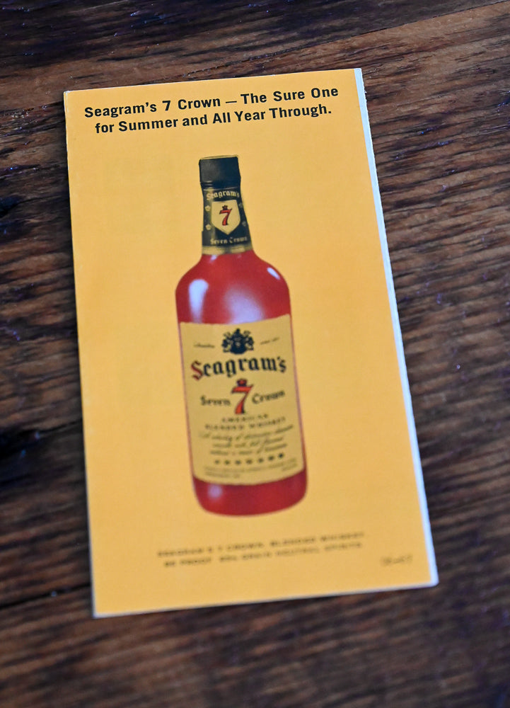 back cover of Seagram's Summer whiskey drinks pamphlet with Seagram's bottle
