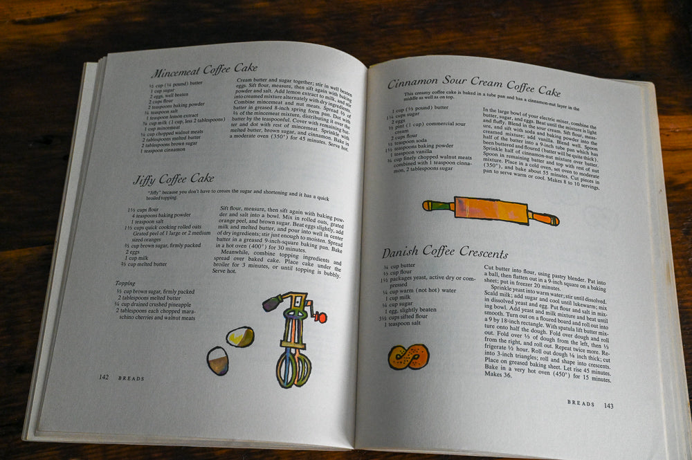inside of Sunset cookbook with colorful illustations and recipes