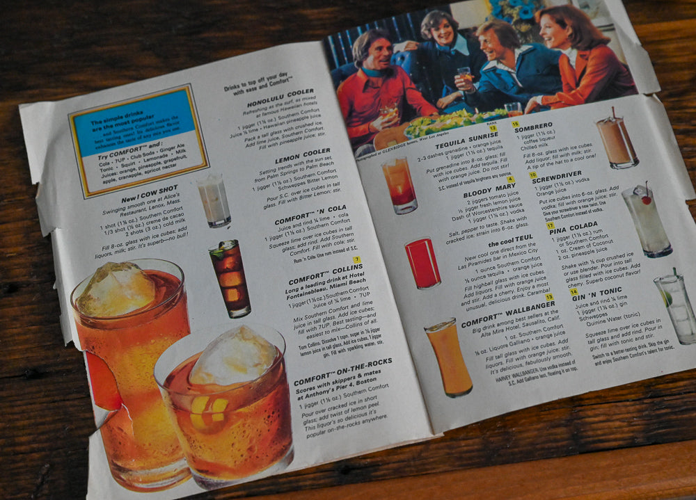inside of Southern Comfort Top 20 Drinks booklet, cocktails and recipes