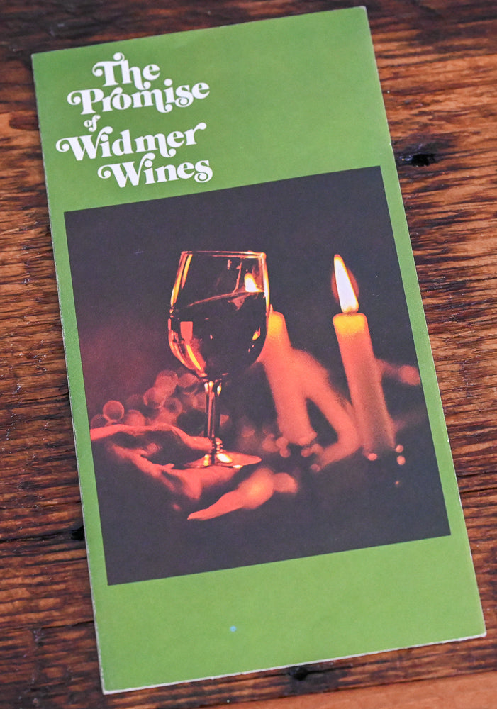 green Widmer wines pamphlet with wine and candles picture